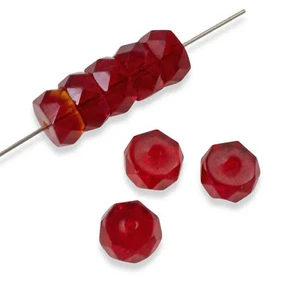 25 Firepolished Rondelle Beads - Transparent Red - 8mm Faceted Czech Spacers - Picture 1 of 8