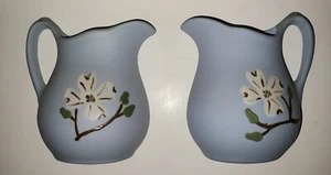 Set Pigeon Forge Pottery Blue Wall Vase Pocket Dogwood Flower Branch Vintage - Picture 1 of 9