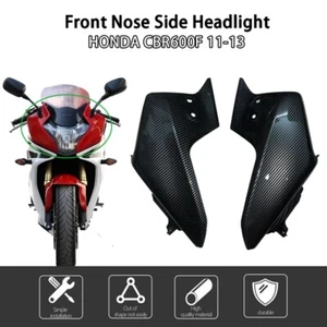For HONDA 2011-2013 CBR 600F Carbon Fiber Front Nose Side Headlight Fairing Cowl - Picture 1 of 11