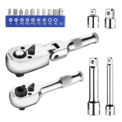 WORKPRO 16PC Flex Head Stubby Ratchet Bit Driver Set 1/4" 3/8" Dr Ratchet Handle - Image 1 of 4