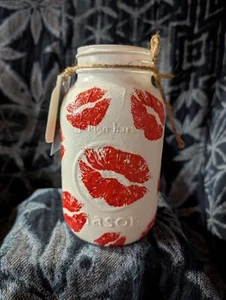 Barattolo da muratore decoupage labbra rosse FATTO A MANO! Spedizione gratuita! - Foto 1 di 6