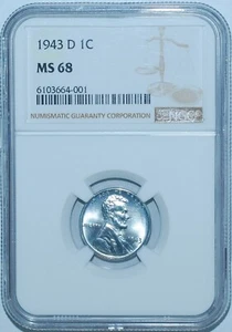 1943 D NGC MS68 Lincoln Wheat Steel Cent - Picture 1 of 2