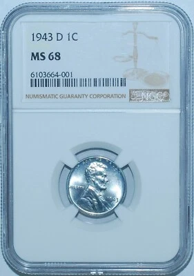 1943 D NGC MS68 Lincoln Wheat Steel Cent - Image 1 of 2