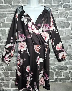Lipsy Dress Size 18 Floral Wrap Mesh Long Sleeve Excellent Condition - Imagen 1 de 12