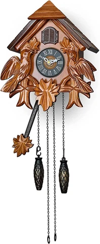 Cuckoo Clock with Night Mode, Quartz Movement and Wooden Brown Cover