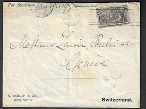 New York, N.Y. 1894 cover, 10c Columbian to Switzerland #237 - Picture 1 of 3