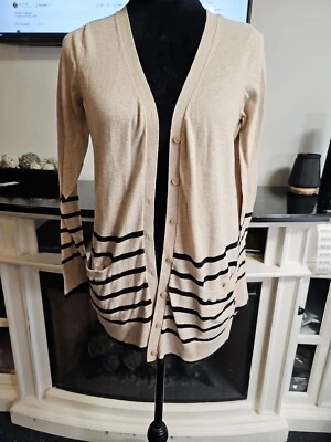 Suéter Victorias Secret Mujer Grande Tostado y Negro Rayas Cárdigan Foto 1 de 4