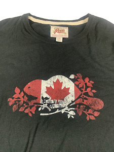Roots Canada Beaver T Shirt Adult Large Black White Shirt Sleeve Mens Tee