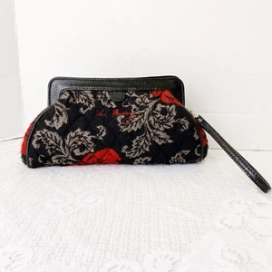 Vera Bradley Quilted Black With Roses Clutch Wristlet Purse - Picture 1 of 8