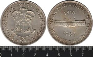 South Africa: 1960 5 Shillings QEII silver 50 Years Union of South Africa 5/-
