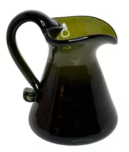 JW Shelton Blown Green Glass Pitcher Ewer 4" Artist Signed - Picture 1 of 7