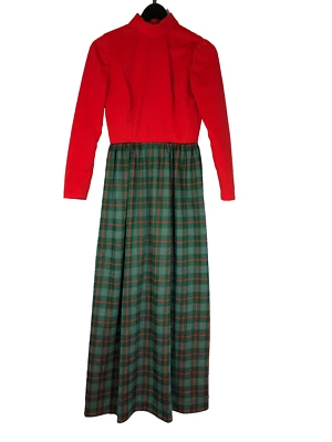 复古红色和绿色长裙长袖自制涤纶圣诞节 — 第 1/4 张图片