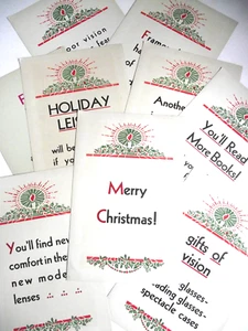 SET 9 NOS 1910 CHRISTMAS OPTICAL EYEGLASS STORE ADVERTISING DISPLAY SIGN LOT VTG - Picture 1 of 18