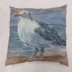 POTTERY BARN Pillow Seagull Painted Indoor/Outdoor Nautical Costal 19x19" - Picture 1 of 4