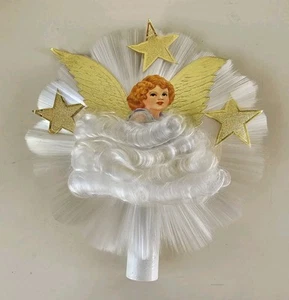 Vintage Angel Tree Topper with Spun Glass Angel Hair 1950s 8" Read - Imagen 1 de 8