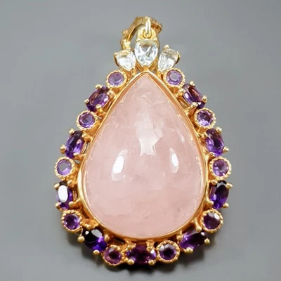 Handmade 38 ct+ Natural Morganite Pendant 925 Sterling Silver  /NP52282 - Image 1 of 4
