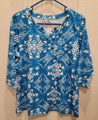 Coral Bay, бирюзовый и белый абстрактный геометрический принт футболка, размер L - Изображение 1 из 4