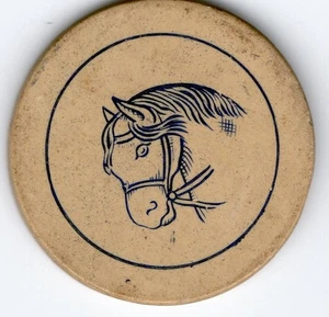 Antique Poker Chip: Engraved Horse White - Picture 1 of 2