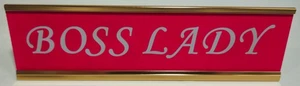 Boss Lady Name Plate Desk Sign Plaque Pink & White 8.0" x 2.25" - Picture 1 of 3