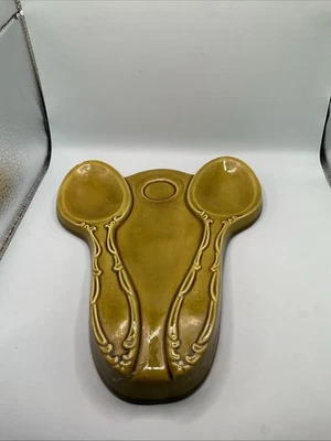 Reposacuchara doble vintage California Pottery Calif EE. UU. E402 aguacate Foto 1 de 3