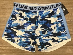 NWT - Under Armour Youth Girls XL Play Up 5” Inseam Blue Camo Gym Workout Shorts - Picture 1 of 6