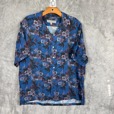 Camisa Floral Neiman Marcus Para Hombres Azul Rojo Estampado Hawaiano Vacaciones Informal Talla XL Foto 1 de 4