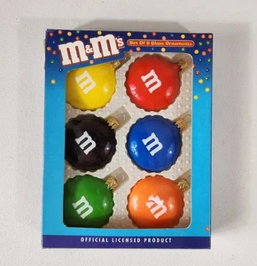 M&Ms Glass Christmas Ornaments Multicolored Set Of 6 Holiday Kurt S Adler Vtg - Picture 1 of 4