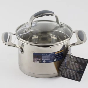 David Burke 2 Quart Tall Casserole Pot with Lid Pour Spout Straining Lid Silver - Picture 1 of 5