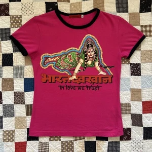 RARE Vintage Cowboy And Angels art t shirt Sz S Baby Tee 1990s Y2K Sequins V Tam - Picture 1 of 11