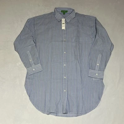 Camisa túnica de playa azul a rayas de algodón J Crew con botones para mujer XS Foto 1 de 4