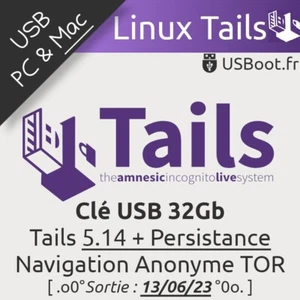 CLÉ USB LINUX TAILS 5.14 - RELEASE 13-06-23 - 32GB BOOTABLE + PERSISTANCE 23GB - Photo 1/7