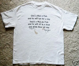 Fishing Tee Shirt Boat Beer Top Men's Whimsical White River Fly Large - Bild 1 von 2