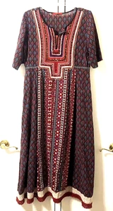 Vtg Indian Ethnic Cotton Gauze Maroon Tunic Boho Peasant Dress Short Sleeve Lrg - Picture 1 of 10