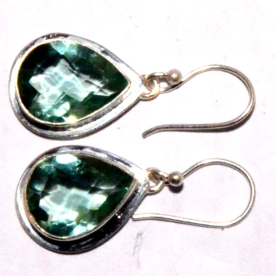 Brincos de prata esterlina 925 com pedra preciosa Aqua Apatite étnica feitos à mão 1,30" - Imagem 1 de 4