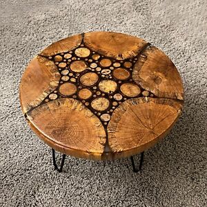 Live End Table / Side Table / Slice Wood Unique Mosaic / Natural Edge Side Table