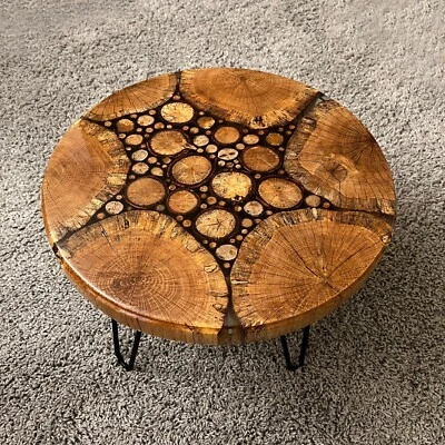 Live End Table / Side Table / Slice Wood Unique Mosaic / Natural Edge Side Table - Image 1 of 4