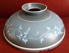 Vintage Metal Tole Hurricane Lamp 12" Shade Blue White Hand Painted Berry Scroll