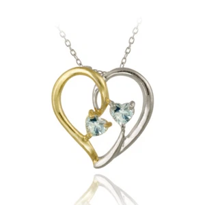 925 Silver Two Tone .56ct. Blue Topaz Heart Pendant - Picture 1 of 3