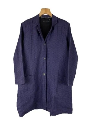 Gudrun Sjoden ladies lagenlook linen plaid trench coat jacket size S purple - Image 1 of 4