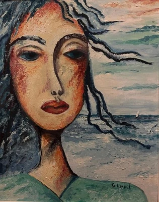 Arte de retrato modernista firmado por artista modernismo mujer arte de pintura al óleo por G Lebel Foto 1 de 4