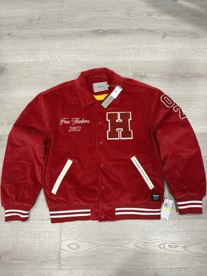 Hudson Men's Corduroy Full-Snap Collared Red Varsity Letterman’s Jacket Medium - Image 1 of 4