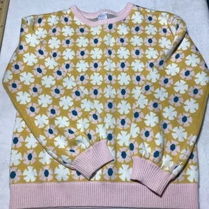 Hanna Andersson girls 12 pullover crewneck cotton wool blend sweater flower pink - Picture 1 of 9