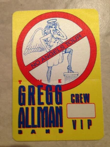 Greg Allman Band NO ANGELS Tour VIP CREW Backstage Stage Pass unbenutzt Vintage Rarität - Bild 1 von 1