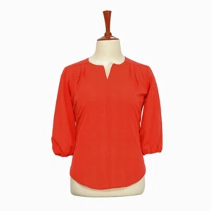Womens Silky Blouse Orange 3/4 Sleeve V-Neck Summer Lightweight Casual Top Large - Picture 1 of 6
