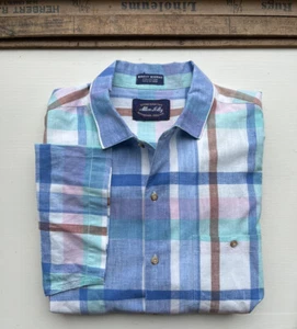 Vintage 80s ALLEN SOLLY Bombay Madras Shirt s/s Plaid XLARGE Made In India - Picture 1 of 7