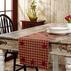 RUNNER ESTRELLA Tejido Borgoña 13x36 PAÍS DECORACIÓN RÚSTICA PRIMITIVA MARCAS VHC - Imagen 1 de 2