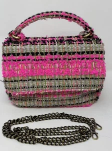 Bolso sin asas Anthropologie para mujer Cara rosa verde a cuadros tweed Preppy - Imagen 1 de 12