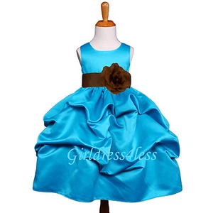New Turquoise Baby Wedding Flower Girls Pick Up Dresses 6M 12M 18M 2 4 6 8 10 12 - Picture 1 of 28