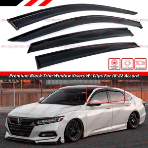 FOR 2018-2022 HONDA ACCORD CLIP-ON BLACK TRIM WINDOW VISOR RAIN GUARD DEFLECTOR - Picture 1 of 7