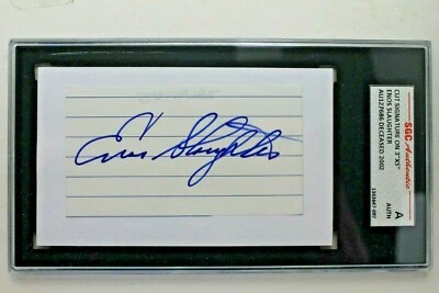 Enos Slaughter Cardinals HOF 1956 Yankees Signed Cut SGC Authentic Autograph J15 - Image 1 of 2